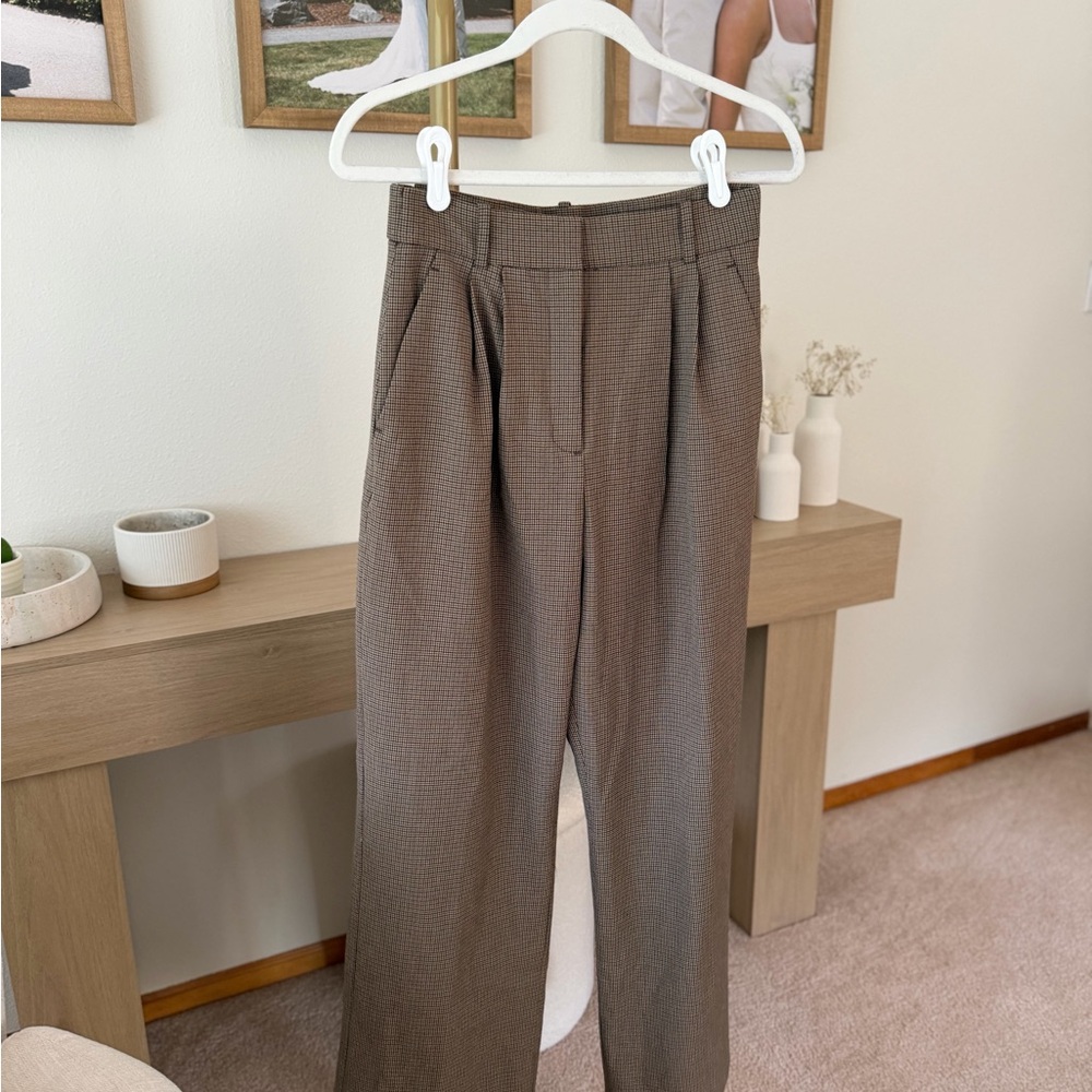 Abercrombie & Fitch Brown Checked Pleated Trousers 27 houndstooth Sloan wide leg